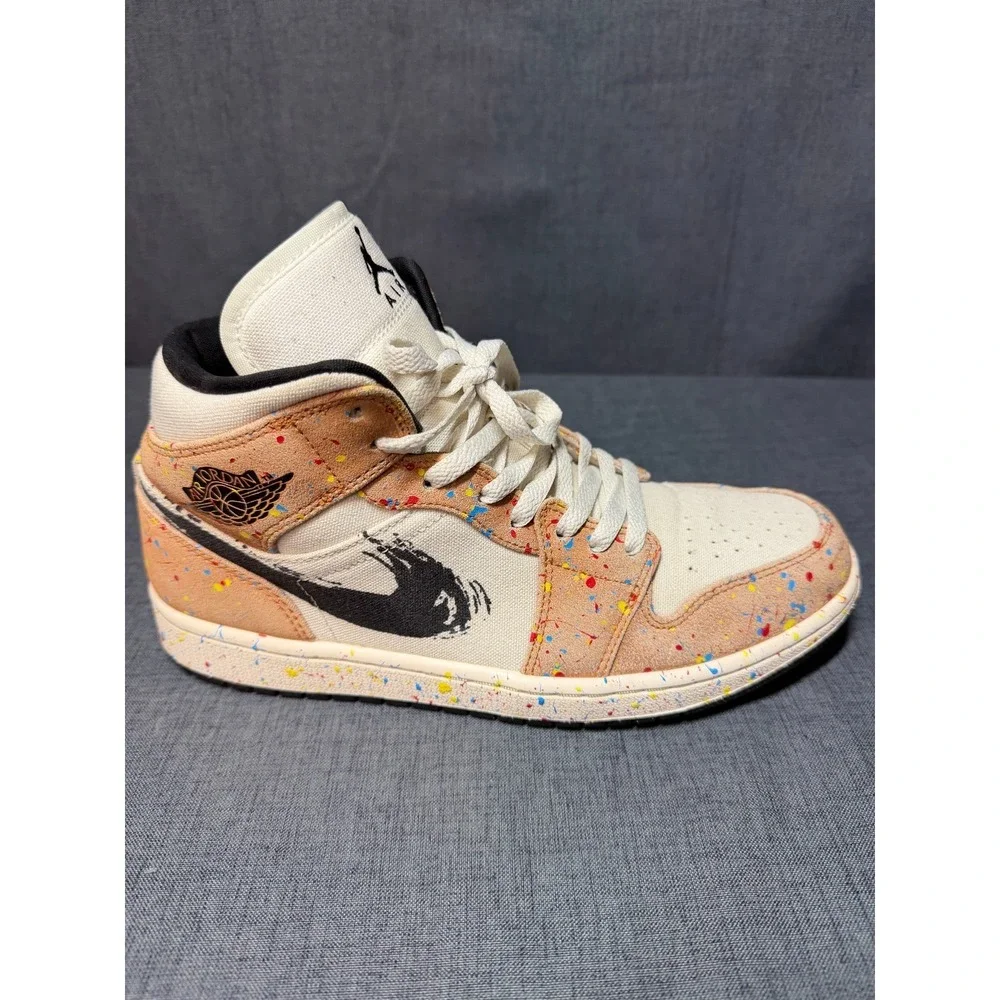 Nike‎ DA8005-100 Air Jordan 1 SE Mid Brushstroke Paint Splatter Mens SZ 9